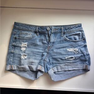 Aeropostale women’s Jean shorts, midi, ripped denim, size 4